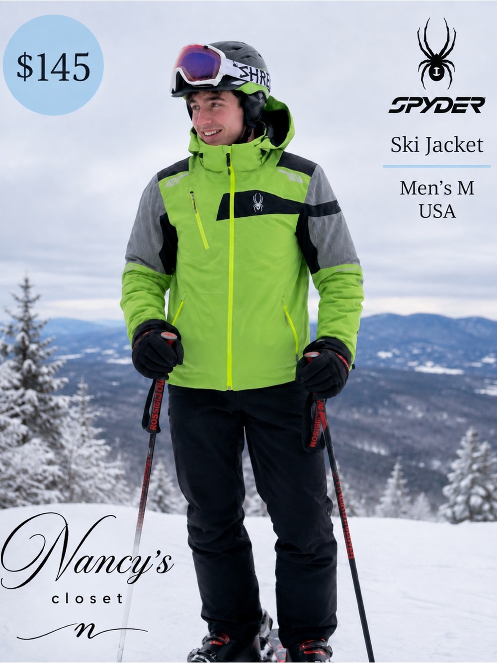 Spyder Men’s Insulated Technical Ski Jacket Lime Green/Black/Gray Size M